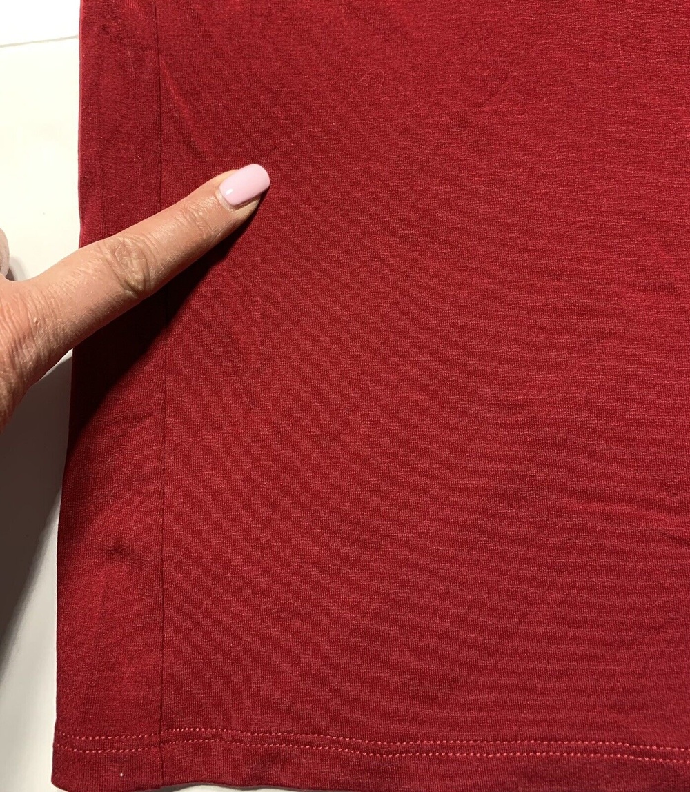 Eileen Fisher Top Large Red Rayon Stretch Pullover Knit Scoop Neck Long Sleeve - Picture 6 of 6